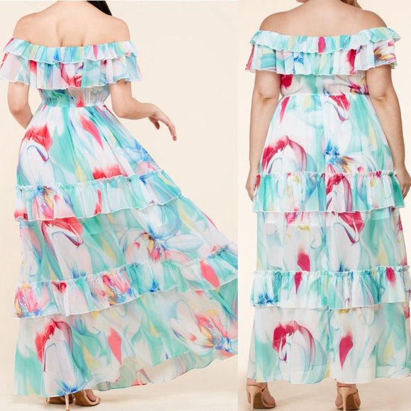 Latiste Floral Chiffon Watercolor Maxi Dress - Picture 3 of 15